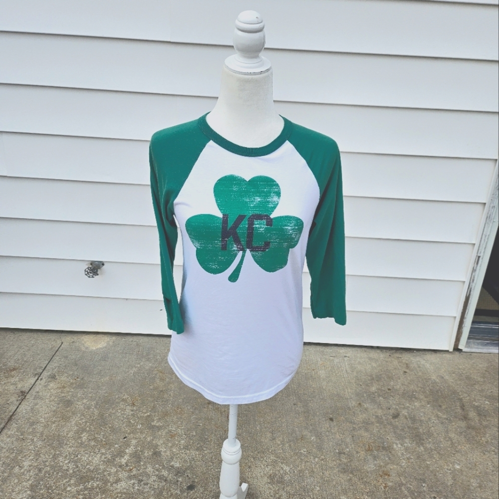 Green and White Womens Raglan Shirt